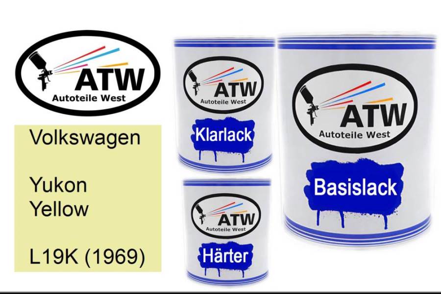 Volkswagen, Yukon Yellow, L19K (1969): 1L Lackdose + 1L Klarlack + 500ml Härter - Set, von ATW Autoteile West.